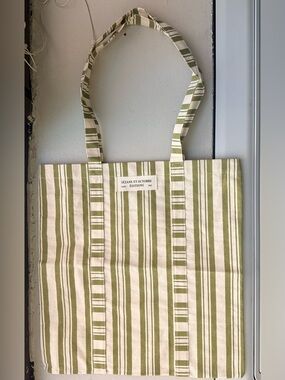 Sézane Green and Cream Striped Canvas Tote